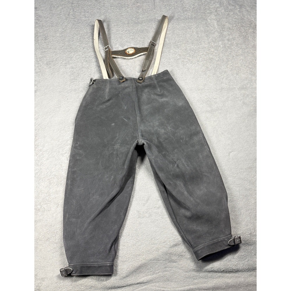 Vintage Lederhosen German Trachten‎ Suede Knickers Mens 25 Grey Stag Suspenders
